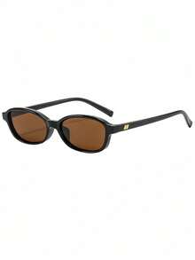 1 Pair Men's Black Oval Simple Small Frame Vintage Style Street Snap Travel Vacation Fashion Glasses - Black - View 5