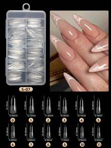 120pcs Short Medium Long Almond Shape Acrylic False Nails, 12 Sizes Semi-Matte Glossy Full Coverage Soft Gel Nail Tips, Home Manicure Salon DIY Nail Supplies - Clear - View 14