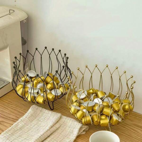 1pc Gold Lotus‑Shaped Metal Wire Fruit Basket, Light Luxury Tabletop Storage Basket For Fruit Snack Sundries, Home Kitchen Dining Table Decor