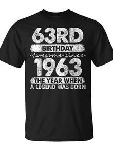 Mens Vintage 1963 Limited Edition 63rd Birthday Unisex 220G Novelty Christmas Summer Streetwear Casual Print T Shirt - Black - View 1