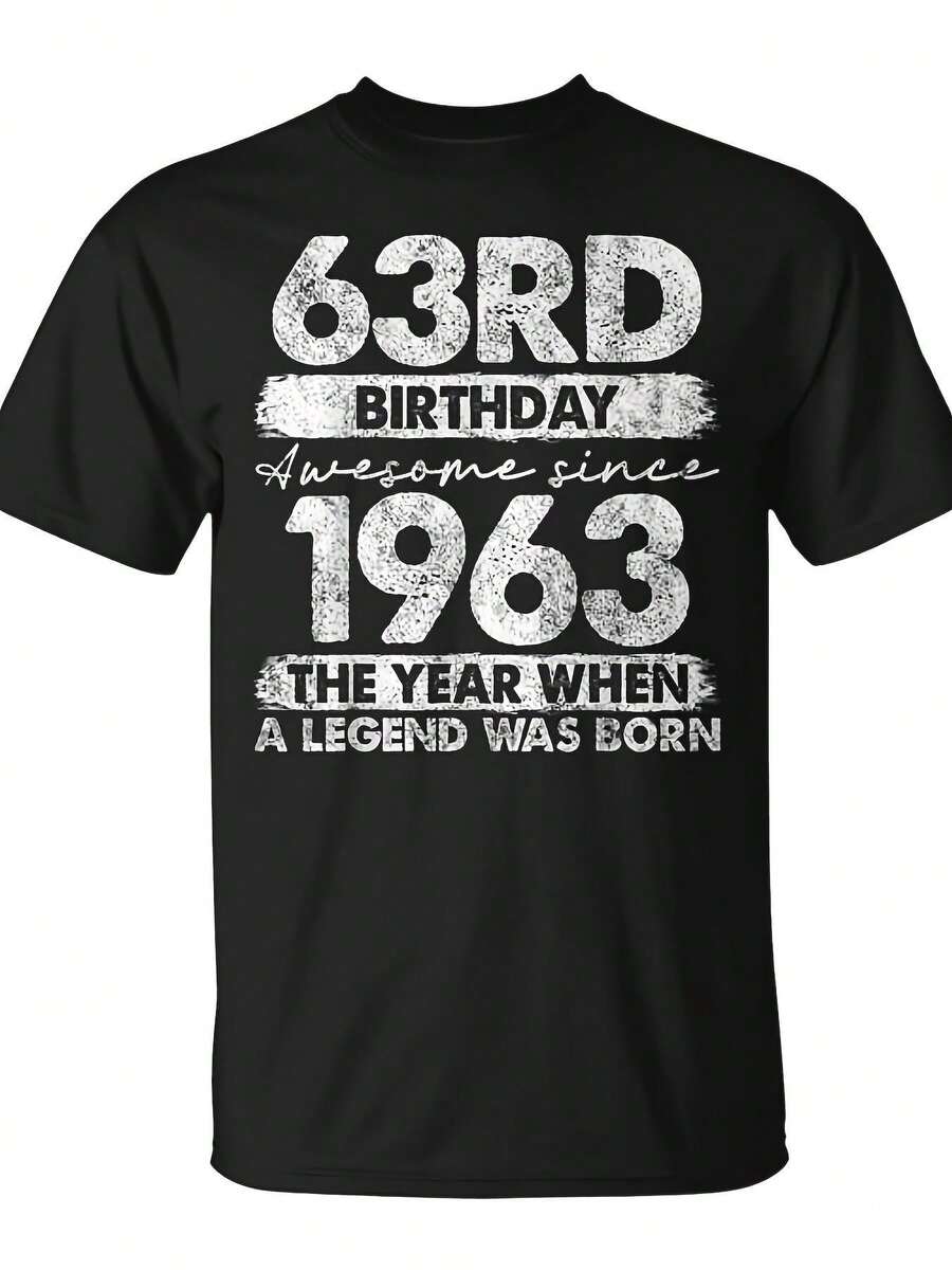 Mens Vintage 1963 Limited Edition 63rd Birthday Unisex 220G Novelty Christmas Summer Streetwear Casual Print T Shirt - Black - View 1