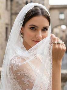 1pc 3 Meters Long Water-Soluble Lace Bridal Veil, Sheer Soft Tulle, Wedding Dress Accessory,Halloween - Multicolor - View 3