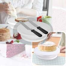 This 6-Piece Cake Decorating Tool Set Includes One Stainless Steel Scraper, One PP Material Scraper And One Cake Turntable. It Is Reusable And Suitable For Making Homemade Desserts, Cakes And More, Making It A Kitchen Essential. - View 4