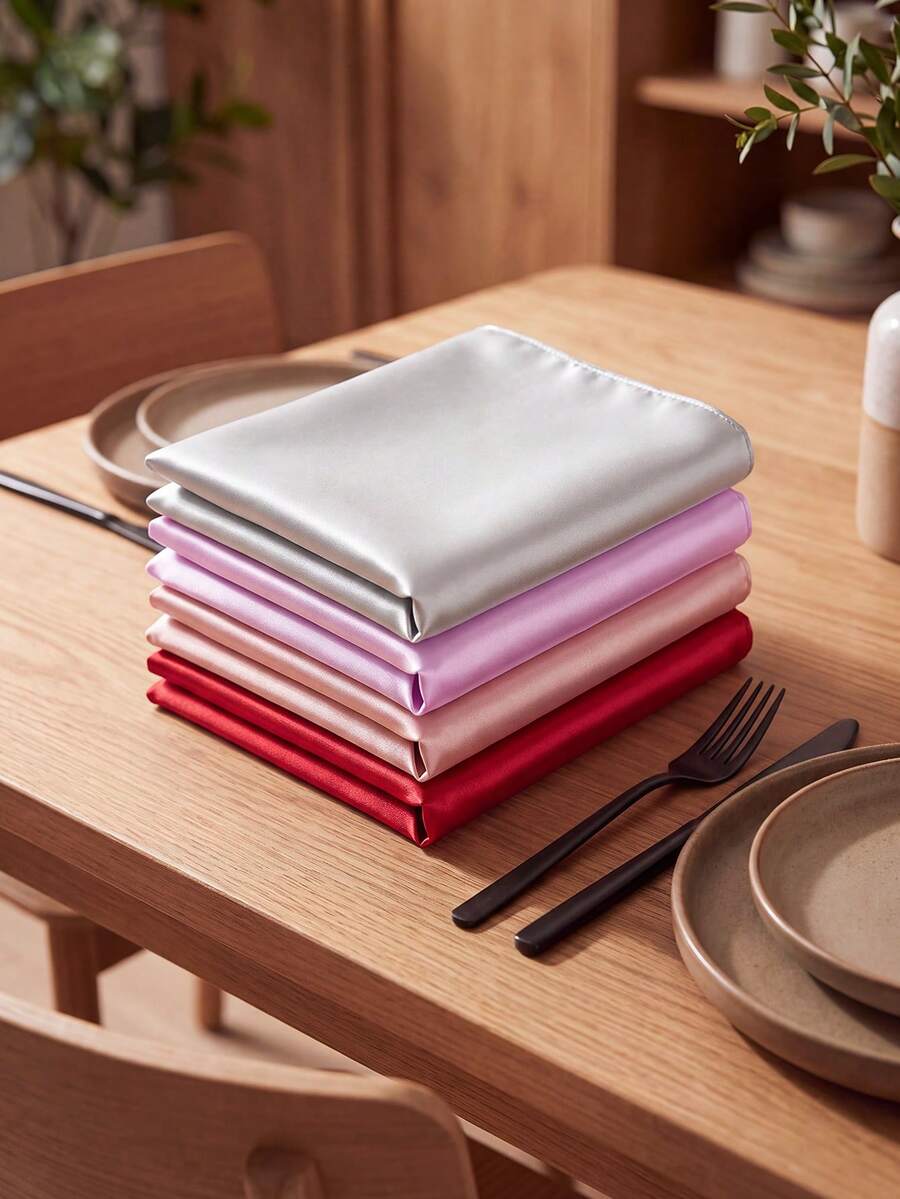 6-12 pièces Serviettes en satin multicolore, serviettes en soie douces et lisses de couleur verte, pliables en couronne, éventail d'opéra, triangle, rose, pli français, poignée haute tasse d'oreille, convient pour la décoration de salle, de table et de maison, convient pour les festivals, les fêtes, les anniversaires, les mariages et les dîners - Multicolore - Voir 1