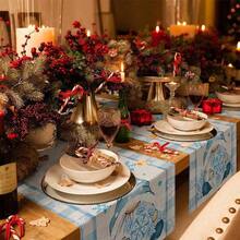 Taplak Meja Natal Motif Kurcaci Biru, Kepingan Salju, Kotak-kotak, Dekorasi Pesta Liburan, Taplak Meja Makan Dapur Natal Musim Dingin yang Dapat Digunakan Kembali, Dekorasi Natal - MultiWarna - View 7