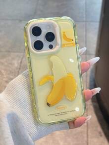 1件 3D香蕉手機殼 適用於16promax/IPhone16pro 韓系Ins新款 15/14 小眾創意高級 13 可愛卡通 11/12 女生風，適用於IPhone17Promax 17pro 17 17Air 3D香蕉附掛繩智慧型手機保護殼 - 黃色 - 查看 5