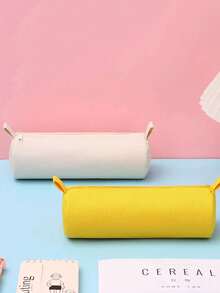 Solid Color Round/Rectangular Oxford Cloth Pencil Case, Minimalist Zipper Stationery Bag, Large Capacity Pencil Box, Portable Storage Tube, Durable Storage Bag - Multicolor - View 5