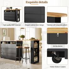 Expandable Bar Table With Storage - Black Sideboard For Bar Or Kitchen - Black - View 8