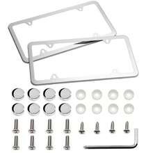 2pcs Rhinestone License Plate Frame, Durable Stainless Steel Unobstructed Border Design, Embedded Multi-Faceted Sparkling Rhinestones, Comes With Matching Crystal Screw Caps, Unisex Shiny Car Decoration Accessories - 2-piece Set - View 3
