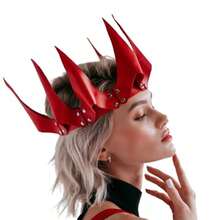 PU Leather Spiked Crown Headpiece, Riveted Adjustable Demon Queen Headband, Gothic Dark Style Role Play Headband, Halloween Demon Witch Costume Prop, Medieval Fantasy Party Accessory, Stage Performance, Photo Shoot Styling Hair Accessory, Carnival, Theme Party Cosplay Headpiece, Music Festival Rave Outfit Accessory, Holiday Party Photo Decoration, Personalized Creative Gift Dark Style Retro Atmosphere Head Accessory - Multicolor - View 7