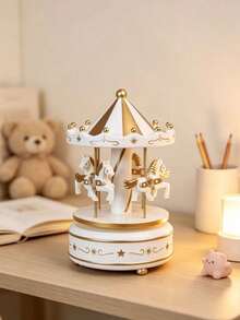 1pc 2D Flat Rotating Carousel Music Box Acrylic Decorative Ornament, Cake-Shaped Decor, Suitable For Living Room, Bedroom, Office, Home Desktop Display, Perfect Gift - 1PC - View 5