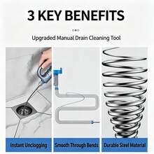 Manual Drain Auger Snake Pipe Cleaner, Flexible Spring Plumbing Clog Remover Tool For Sink, Bathtub, Toilet And Household Drain Clog Removal - A - View 6