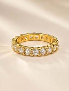 1pc Women's Minimalist Fashion Rhinestone Ring, Halloween, Christmas Party Gift, New Year's Eve Event Accessory - Gold - View 11