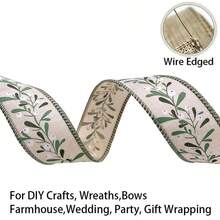 1 Roll 1.5 Inch (3.8cm) X 5 Yards Round Edge Jute Ribbon, Green Branch And White Berry Pattern, Christmas Burlap Ribbon, Suitable For Bow Making, Gift Wrapping, DIY Crafts And Party Decoration - 5-yard Plant-based Webbing - View 5