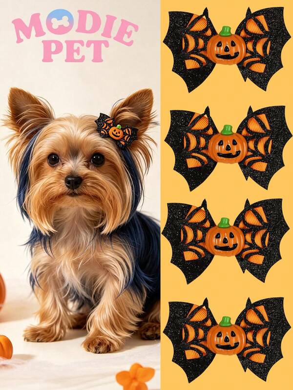 2 buah Jepit Rambut Pita Sayap Kelelawar Halloween untuk Hewan Peliharaan, Aksesori Perawatan Liburan untuk Anak Anjing Yorkshire Terrier Kecil, Kucing dan Anjing Bahagia