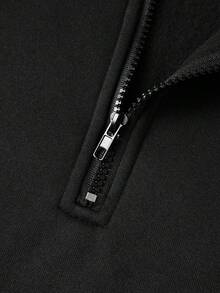 Men's Autumn/Winter Casual Versatile Minimalist Commuter Patchwork Loose Drop Shoulder Zip-Up Collared Sweatshirt - Black - View 10
