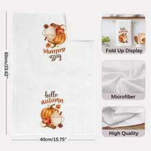 2PCS Kitchen Towel, Simple Autumn Pumpkin & Maple Leaf Pattern, 40*60cm Rectangular Microfiber Kitchen Towel, Dish Cloth, Tablecloth, Hand Towel, Kitchen Decor, Home Decor, Neighbor Housewarming Gift, Kitchen Napkin & Dish Cloth, Home Decor, Gift, Perfect For Kitchen & Bathroom Use - White - View 3