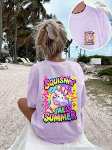 Áo thun tay dài cho bé gái tween, in hình Squishin All Summer Kawaii Squishy ở lưng, áo mặc thường ngày phong cách casual cho mùa thu đông - Màu tím hoa cà - Xem 2