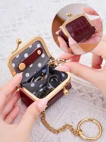 FOREVER MIYIN Minimalist Crocodile Pattern Microfiber Mini Jewelry Box With Kiss Lock And Keychain Coin Purse, Travel Jewelry/Necklace/Ring/AirTag Storage Box, Cosmetic Organizer Bag - Multicolor - View 5