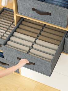Caja de almacenamiento de ropa con compartimentos, organizador de cajón de armario plegable de tela con asa, cesta de almacenamiento de ropa enrollada de gran capacidad para jeans, camisetas, ropa interior, calcetines, toallas, organizador de estantería de armario de dormitorio - Gris - Ver 1