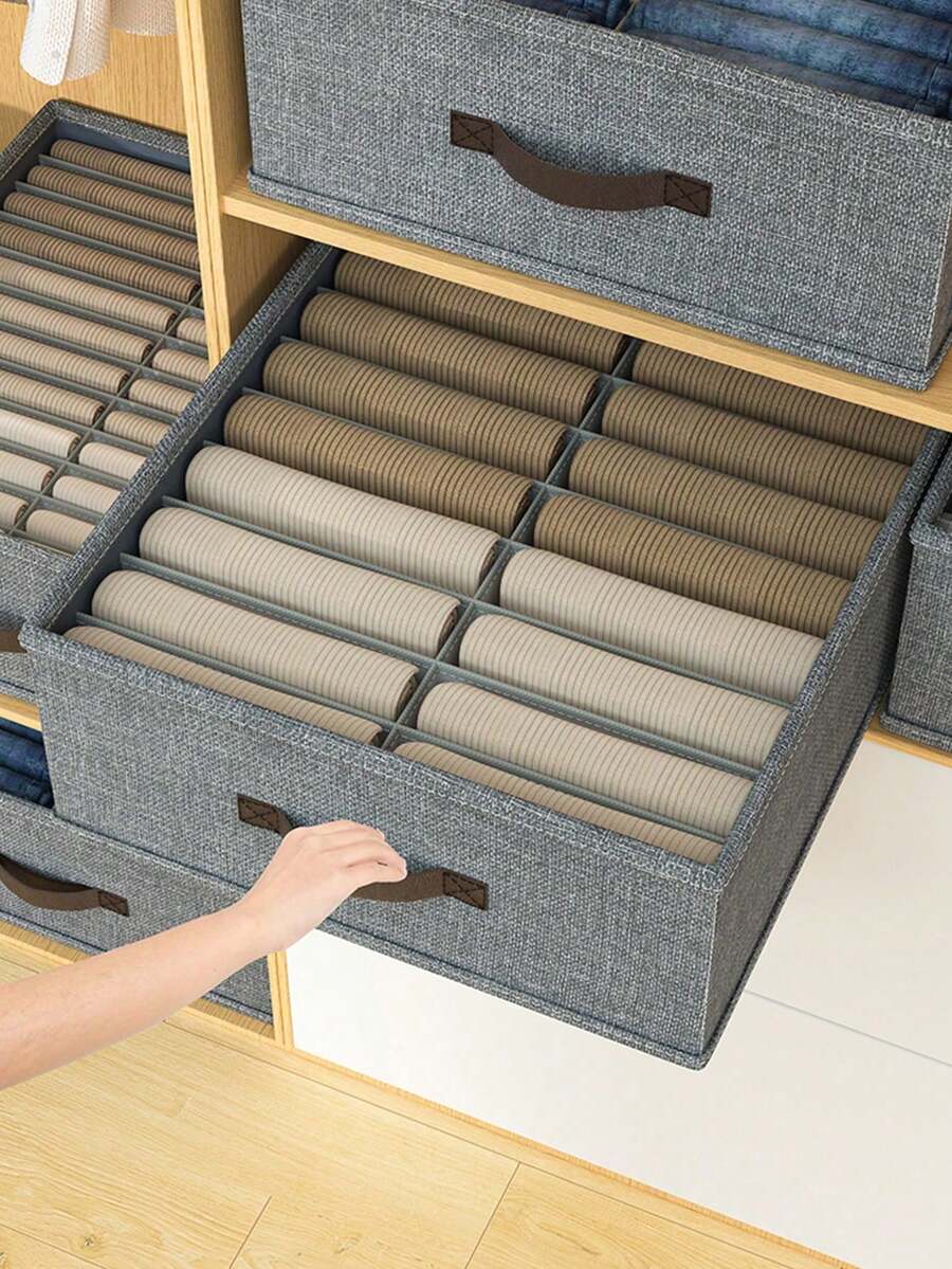 Caja de almacenamiento de ropa con compartimentos, organizador de cajón de armario plegable de tela con asa, cesta de almacenamiento de ropa enrollada de gran capacidad para jeans, camisetas, ropa interior, calcetines, toallas, organizador de estantería de armario de dormitorio - Gris - Ver 1