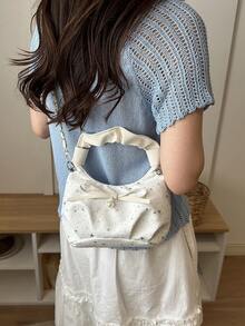 Solid Color Nylon Fabric Fashionable Star Pattern Versatile Women's Shoulder Bag Versatile Party Street Travel - White - View 4