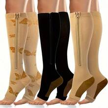 1 Pair Unisex Zipper Compression Socks, Open Toe Knee-High Compression Support Socks, Sports Varicose Vein Prevention Socks, Running Travel Nurse Fitness Circulation Leg Support Socks - Multicolor - View 8