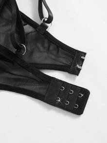 Mono de encaje floral negro con malla y entrepierna abierta para mujer, cintura hueca, cierre con gancho en la espalda, lencería transparente, ropa de dormir para dormitorio, ropa interior para salir de noche - Negro - Ver 6