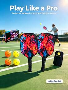 HTPICK 1 Set Fiberglass Pickleball Paddle Gift Box, Includes 2 Paddles, 4 Balls, 1 Bag, UV High-Definition Pattern Ultra-Lightweight Paddles, Fast Hitting, School Club Gym Sports Equipment Entertainment Training - Multicolor - View 3