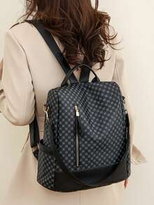 Anti-Theft Colorblock Large Capacity Functional Backpack - Black - View 4