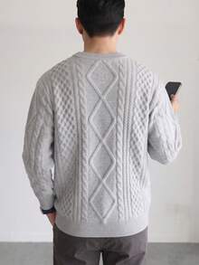 GRKC Sweater Rajut Kabel Minimalis Warna Polos untuk Pria, Gaya Kasual untuk Kantor Rumahan dan Perjalanan, Lengan Panjang, Kerah Bulat, Musim Gugur/Dingin - Grey - View 5