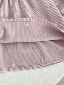 Gaun Korduroi Kerah Peter Pan Gaya Korea untuk Anak Perempuan dengan Bordir, Gaun Putri Lengan Panjang Musim Semi/Musim Gugur - Mauve Purple - View 6