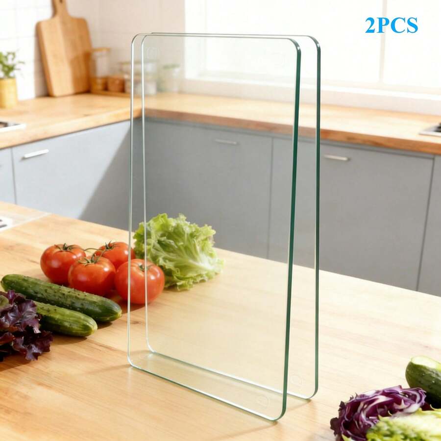 2pcs/Set Tempered Glass Cutting Boards, Durable Heat-Resistant Glass Chopping Boards With Non-Slip Base, Stylish Transparent Design, Suitable For Holiday Parties, Daily Cooking, Baking And Food Preparation, For Cutting Vegetables, Fruits, Cooked Foods - View 1