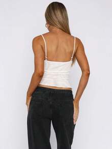 Women Y2K Sheer Lace Mesh Camisole Slim Fit V Neck Open Back Cami Tops Summer Spaghetti Strap Tank Tops Cute Lace Trim Crop Tops Party Club Outfit - 白色 - 查看 6