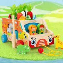 1 Set Solid Wood 7-In-1 Multifunctional Pull Cart Toy, Carrot Pulling, Fishing Game, Animal Shape Matching, Dragging, Learning To Walk, Push Cart, Multi-Way Play, Educational Enlightenment, Parent-Child Interaction, Role Play Toy For Infants And Toddlers - Multicolor - View 4