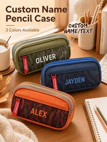 Personalized Double Layer Pencil Case, Customizable Text Stationery Storage Bag, With Name, Large Capacity Pencil Box, Suitable For School And Office - Multicolor - View 1
