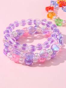Set Gelang Anak Manik-Manik Aneka Warna dengan Liontin Hati & Bintang, 20 Buah, Warna Acak, Cocok untuk Pemakaian Sehari-hari dan Hadiah Ulang Tahun - MultiWarna - View 6