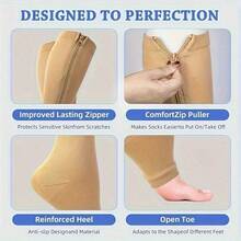 1 Pair Unisex Zipper Compression Socks, Open Toe Knee-High Compression Support Socks, Sports Varicose Vein Prevention Socks, Running Travel Nurse Fitness Circulation Leg Support Socks - Multicolor - View 4
