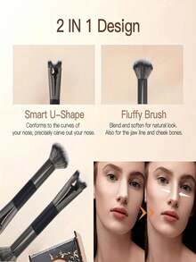 U-Shaped Nose Contour Makeup Brush, Dual-Ended Nose Shadow And Highlight Brush, U-Shaped Handle Design, Ergonomic Grip, Soft Bristles, Precise Nose Contour Sculpting - A - View 9
