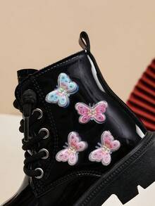 Baby Girls Fashion Colorful Butterfly Short Boots Soft Sole Comfortable - Black - View 7