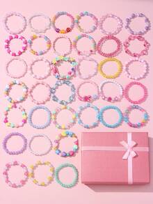 36-Piece Set Of Colorful Acrylic Children's Bead Bracelets And Jewelry, With A Gift Box Included. The Colored Beads Are Randomly Assorted. - Multicolor - View 10