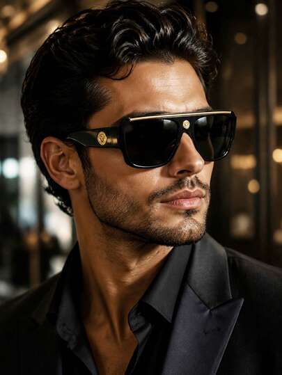 1 pieza Gafas de estilo aviador de marco grande, nuevas gafas de moda para hombres, gafas personalizadas vintage para hombres, gafas de conducir para hombres, accesorio para viajes al aire libre, vacaciones y playa, gafas básicas retro de color neutro