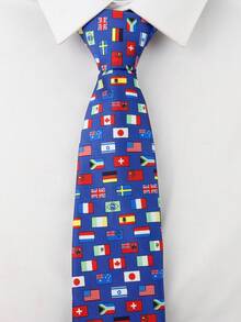 ZLQ&GOU 1 PC Men's Flag Pattern Tie, Designer Style 7.5cm Blue Tie, Suitable For Business, Holiday, Carnival, Cosplay - Multicolor - View 2