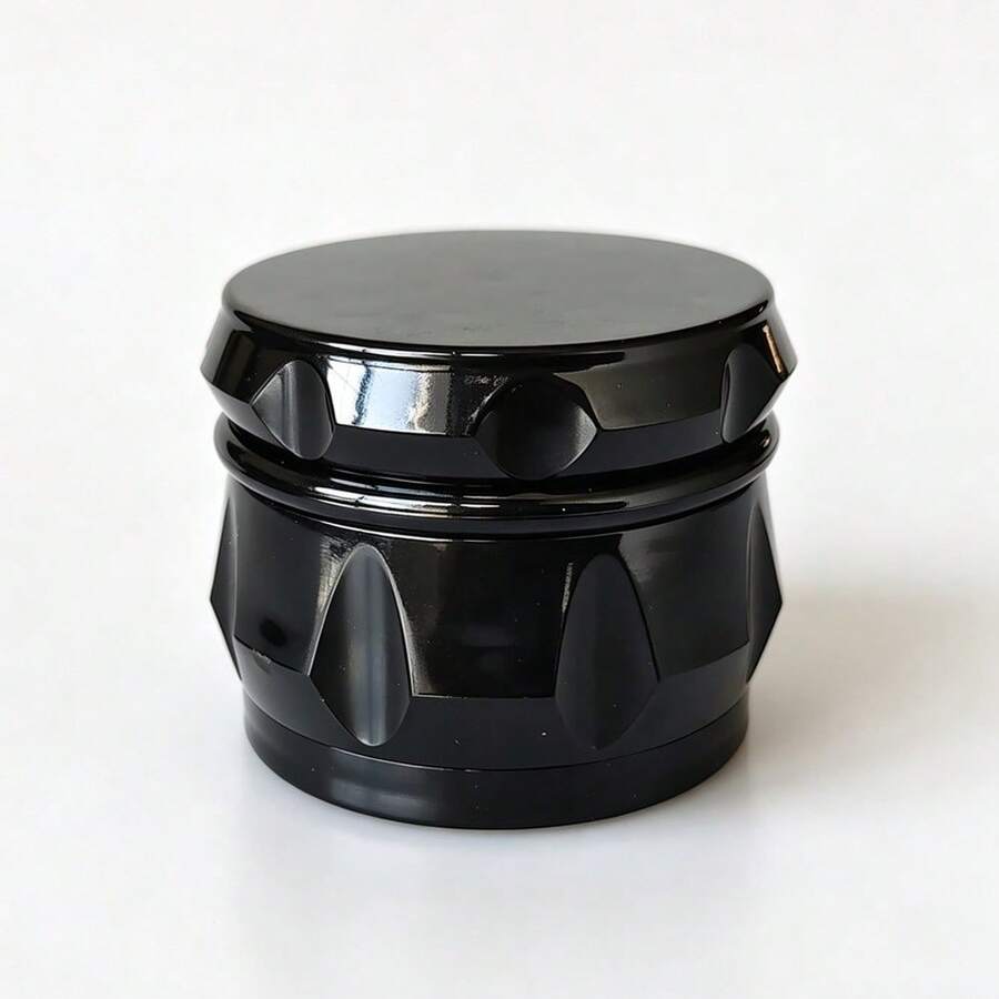 1PC Glossy Black Polygonal Faceted Grinder, 4-Layer Structure With Filter Screen And Toothed Blades, Efficient Crushing And Grinding Tool, Smoking Accessory - View 1