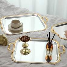 ALMAMARA 1/2/3pcs,Luxury Dual-Tone Iron Tray: Silver Base, Gold Edge & Diamond Engraving, Table/Wedding/Display Shelf | Nature-Inspired Luxury Home Accessories - Multicolor - View 8
