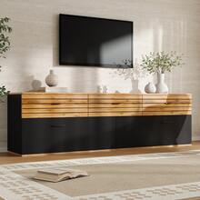 TV Stand With 2 Doors And 3 Drawers – Black & Natural - 黑色和自然色 - 查看 1