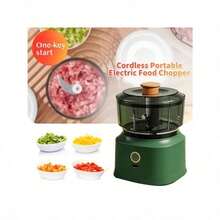Rechargeable Electric Garlic Chopper With Stainless Steel Blades, Portable Mini Meat Chopper With USB Cable, Small Vegetable Chopper, Food Processor, Food Chopper, Suitable For Nuts, Peppers, Onions, Meats, Spices - Green - View 2