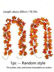 100/200 Cm Halloween Autumn Maple Leaf Vine, Artificial Maple Leaf Wreath With White Pumpkin Vine, Suitable For Indoor And Outdoor Party Decorations, Autumn Home Decorations, Room Decorations, Garden And Courtyard Fireplace Decorations - Multicolor - View 9