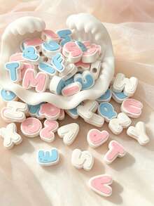 1/2 Set Dual-Color 3D Letter Perforated Beads, Macaron Pink Blue White Color Scheme Handmade Beading Material, Customizable Pet Name Collar And Handmade Bracelet Decorative Accessories, 3D Printed - Multicolor - View 6