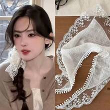 1件女款蕾絲拼接三角圍巾 - 白色 - 查看 4